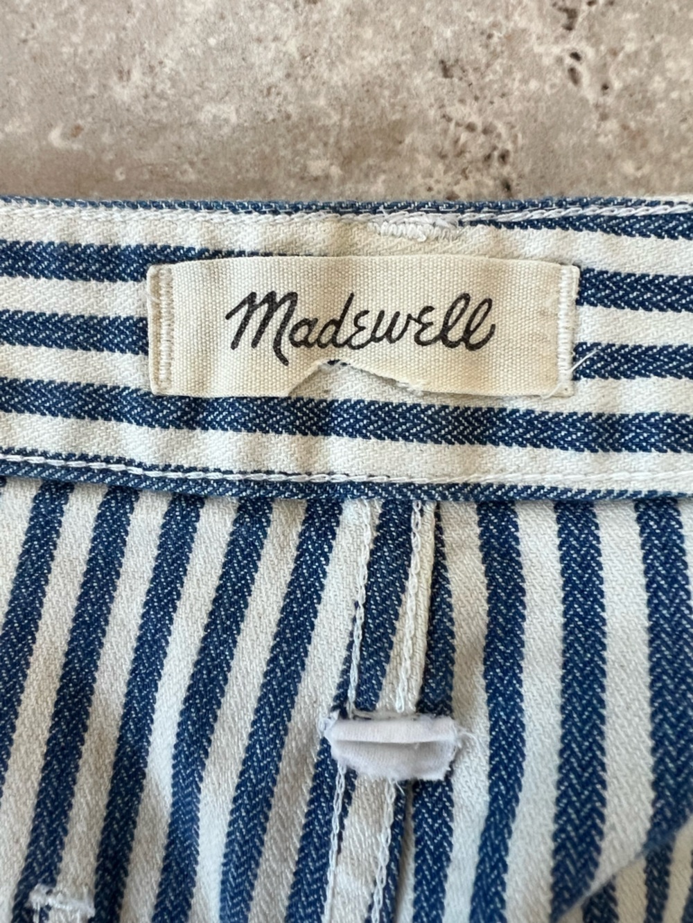 Madewell Emmett Wide-Leg Crop Pants, Navy Blue and White Railroad Stripe, sz 31 - Picture 6 of 10